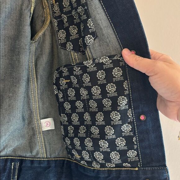 PINK vintage Victoria's Secret Dark Blue Jean Jacket Women medium fall denim EUC - Picture 7 of 11